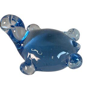 Vintage Blue Blown Art Glass Turtle Paperweight Sculpture